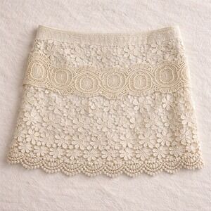 2/$30 Free People Mini Skirt Size 8 Cream Crochet Dainty Lace Floral Boho